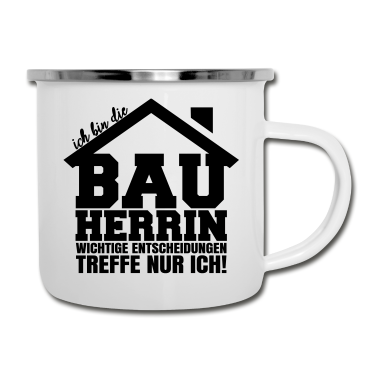 Einzug Emaille Tasse - Bauherrin wichtige Entscheidungen Hausbau Bau Haus