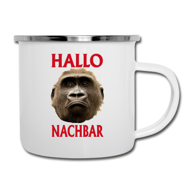 Einzug Emaille Tasse - Hallo Nachbar
