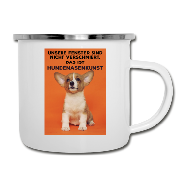 Einzug Emaille Tasse - Witziger Hundespruch