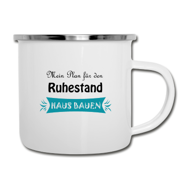 Einzug Emaille Tasse - Hausbauen blau