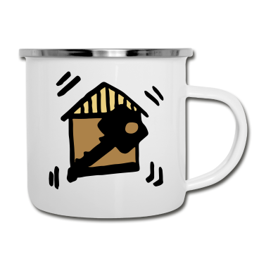 Einzug Emaille Tasse - Hausbau Schlüssel / building a house - key - bau