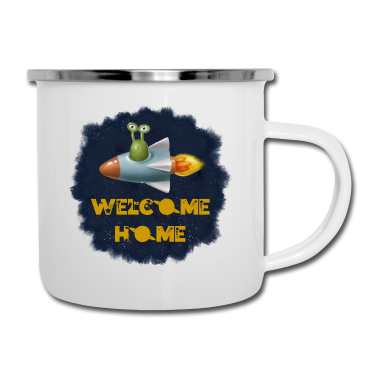 Einzug Emaille Tasse - Willkommen Zuhause