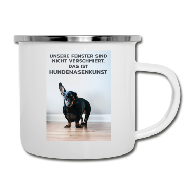 Einzug Emaille Tasse - Witziger Hundespruch