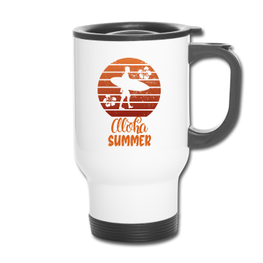 Einzug Thermobecher - Aloha Sommer mit Surfer und Surfboard Sunset Retro