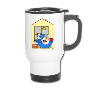 Einzug Thermobecher - Haus und Hund weiße Kontur