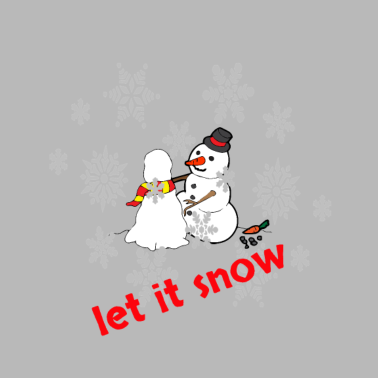 Motiv Schneemann baut einen Schneemann - es schneit