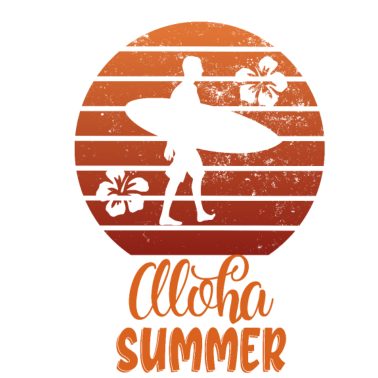 Motiv Aloha Sommer mit Surfer und Surfboard Sunset Retro