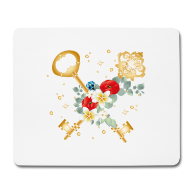 Einzug Mousepad - zwei gekreuzte Schlüssel mit verschiedenen Blüten