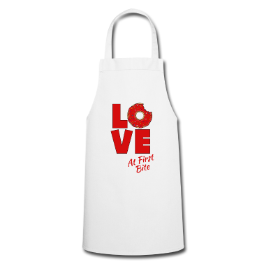 Backen Sch&uuml;rze - Love Logo mit Text Love at first bite Donut rot