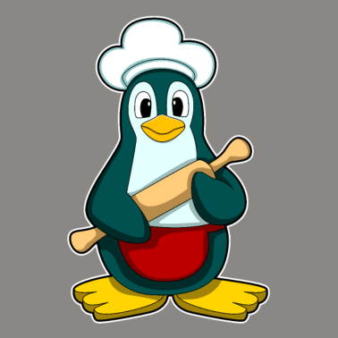 Motiv Pinguin als Bäcker mit Nudelholz