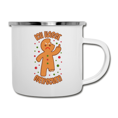 Backen Emaille Tasse - Lebkuchenmann Ich hasse Menschen Lustige Sprüche