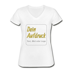 Klassisches Frauen-T-Shirt mit V-Ausschnitt mit Text, Bild oder Logo bedrucken lassen