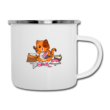 Backen Emaille Tasse - Backen Bäcker Katze Bäckerei Kätzchen