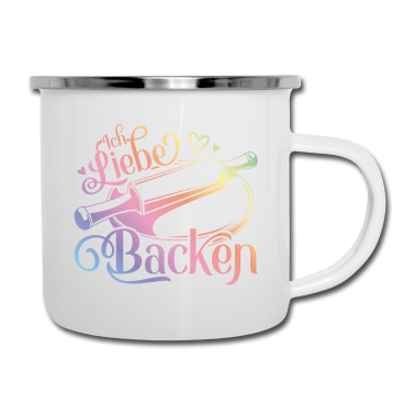 Backen Emaille Tasse - Ich liebe Backen Herz Nudelholz Bäcker