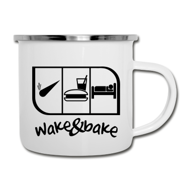 Backen Emaille Tasse - WAKE UND BACKEN