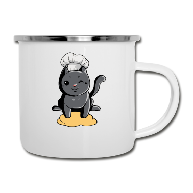 Backen Emaille Tasse - Bäcker Bäckerei Backen Katze Kätzchen Konditor