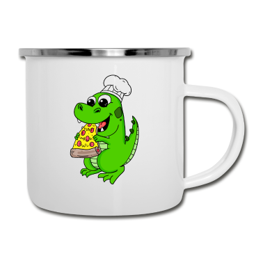 Backen Emaille Tasse - Pizza Bäcker backen Dinosaurier Koch Lustig
