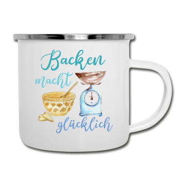 Backen Emaille Tasse - Backen macht glücklich für Bäcker und Bäckerinnen