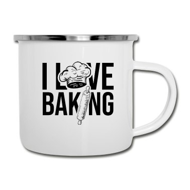 Backen Emaille Tasse - Ich Liebe Backen Bäckerei Bäcker Hobby Gebäck