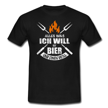 Grillen T-Shirt - Grillen und Bier Grill Flammen Logo Retro Vintage