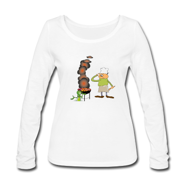 Grillen Langarmshirt - Griller mit grinsender Grille. Grafik zum Grillen