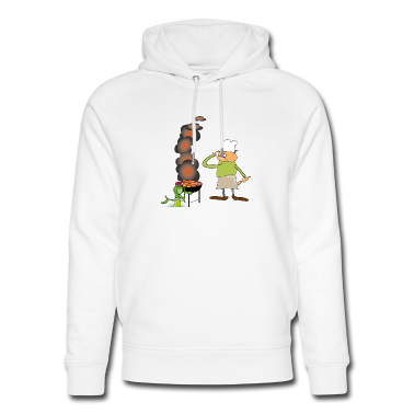 Grillen Hoodie - Griller mit grinsender Grille. Grafik zum Grillen