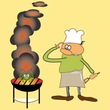 Motiv Griller mit lustiger GRILLE auf dem Grill