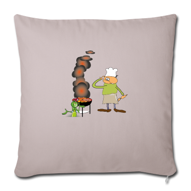 Grillen Kissenbezug - Griller mit grinsender Grille. Grafik zum Grillen