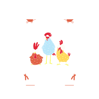 Motiv Im Garten arbeiten und mit Hühner abhängen