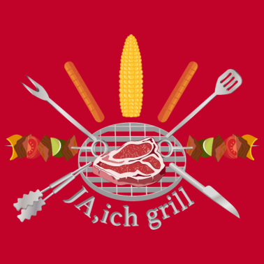 Motiv Ein Grill mit Grillbesteck und Grill Leckereien