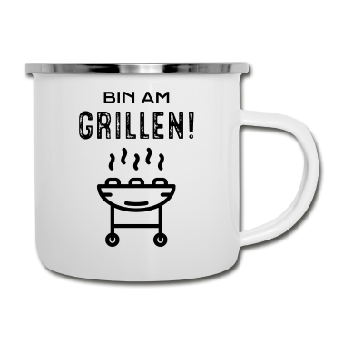 Grillen Emaille Tasse - Bin am Grillen!