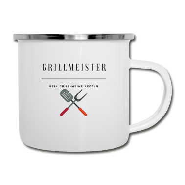 Grillen Emaille Tasse - Grillmeister Grill grillen Griller Geschenkidee