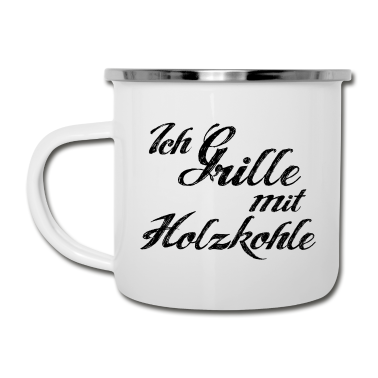 Grillen Emaille Tasse - Grill Holzkohle grillen Schriftzug