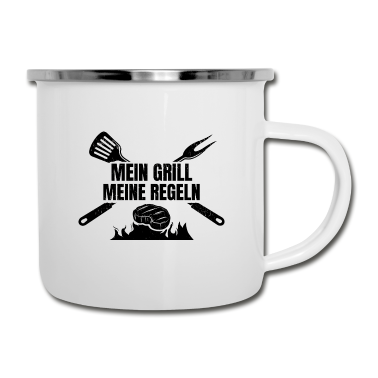 Grillen Emaille Tasse - Mein Grill Meine Regeln | Griller Grillen Geschenk