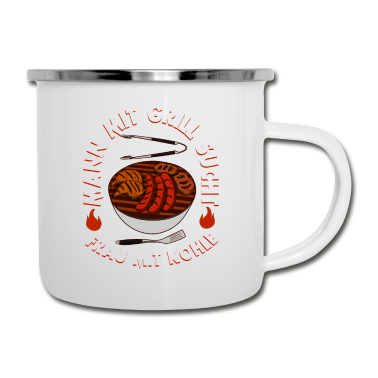 Grillen Emaille Tasse - Grill Griller Grillen BBQ Barbecue Geschenk