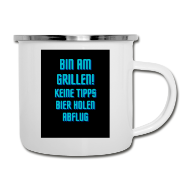 Grillen Emaille Tasse - bin am grillen