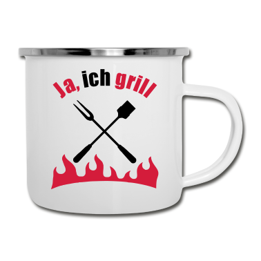 Grillen Emaille Tasse - grillen