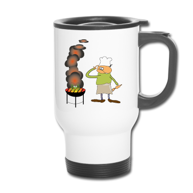 Grillen Thermobecher - Griller mit lustiger GRILLE auf dem Grill