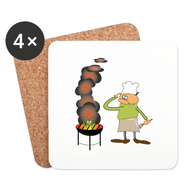 Grillen Untersetzer - Griller mit lustiger GRILLE auf dem Grill