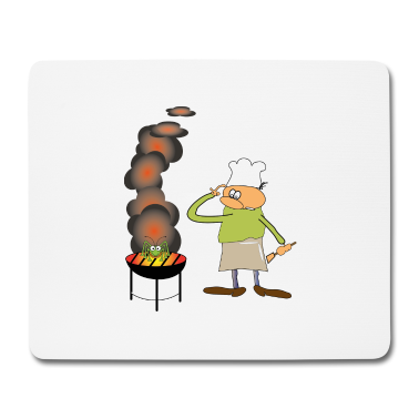 Grillen Mousepad - Griller mit lustiger GRILLE auf dem Grill