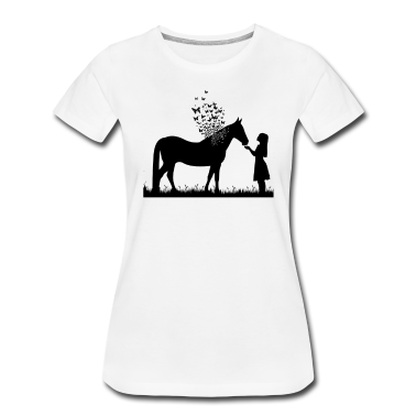 Pferde T-Shirt - Pferd und Schmetterlinge mit Mädchen Pferde liebe