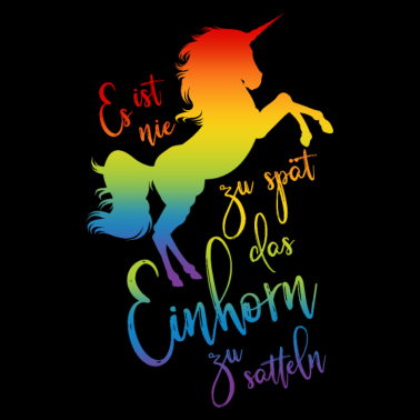 Motiv Einhorn satteln Spruch Regenbogen Silhouette bunt