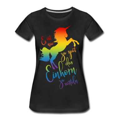 Pferde T-Shirt - Einhorn satteln Spruch Regenbogen Silhouette bunt