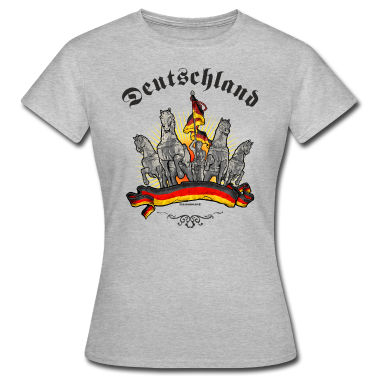 Pferde T-Shirt - MIX - Deutschland 4 Pferde im Gespann mit Schwarz