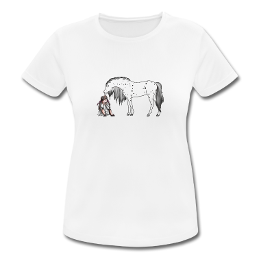 Pferde T-Shirt - Mädchen sitzt beim Pony Pferd