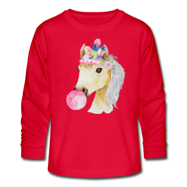 Pferde Langarmshirt - Pony Pferde Kinder Baby Indianer Reiten Bubblegum