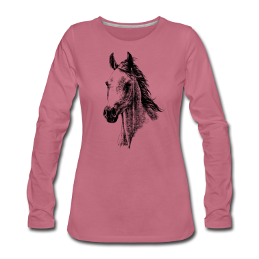 Pferde Langarmshirt - Portrait Arabisches Pferd schwarz-weiß, helle Prd.