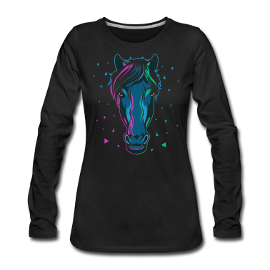 Pferde Langarmshirt - Pferdekopf Pferd Pony Hengst Reiten Geschenk Bunt