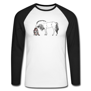 Pferde Langarmshirt - Mädchen sitzt beim Pony Pferd