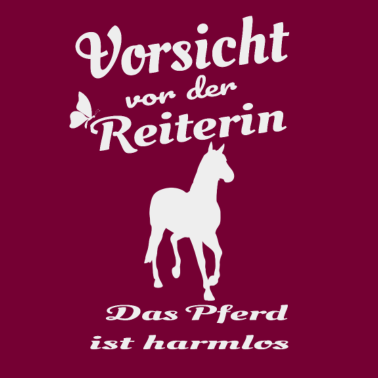 Motiv Vorsicht vor der Reiterin das Pferd ist harmlos